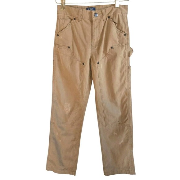 Polo Ralph Lauren  Cargo Pants Boys 12 Khaki Distressed 26x27" 100% Cotton - Picture 1 of 9